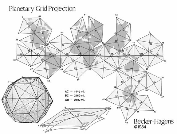 Illustration 6 top: EarthStar foldable planetary grid globe/map