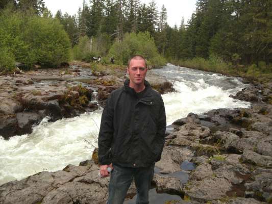 Hiker at an Oregon river gorge