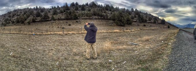 Panoramic view of ancient stone lines near Mt. Shasta